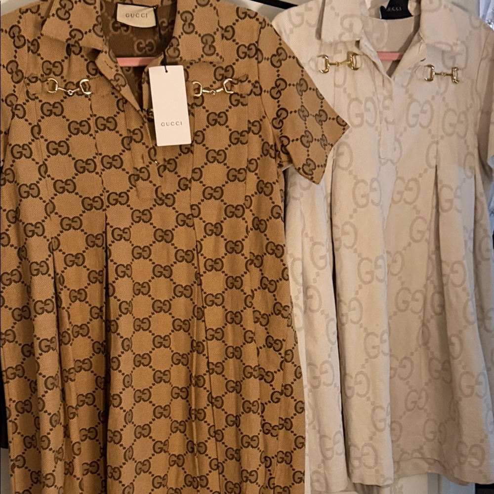 Gucci Tan and Cream Logo Dresses